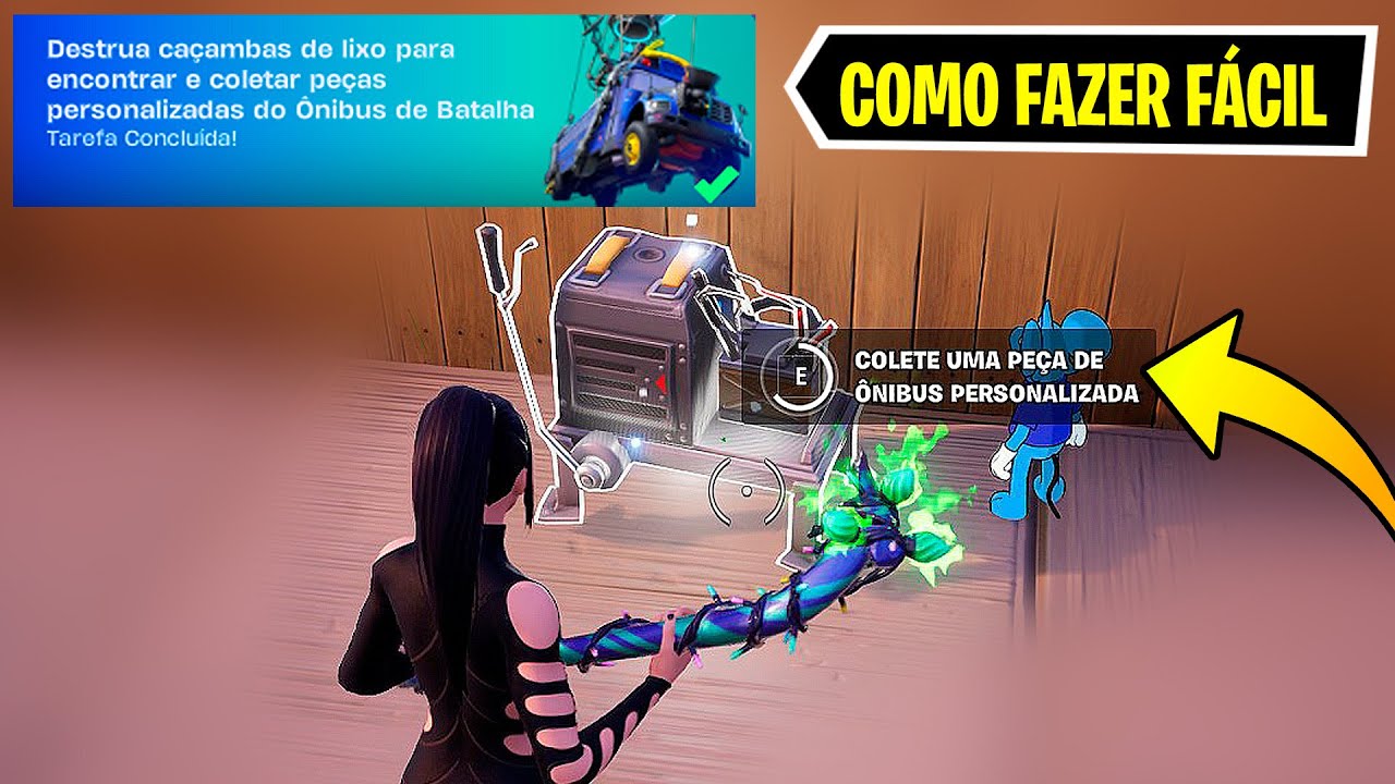 DESTRUA CAÇAMBAS DE LIXO PARA ENCONTRAR E COLETAR PEÇAS PERSONALIZADAS DO ÔNIBUS DE BATALHA