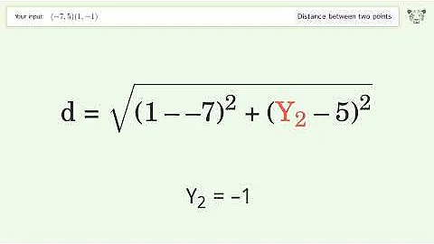Find the distance between two points p1 (-7,5) and p2 (1,-1): Step-by-Step Video Solution