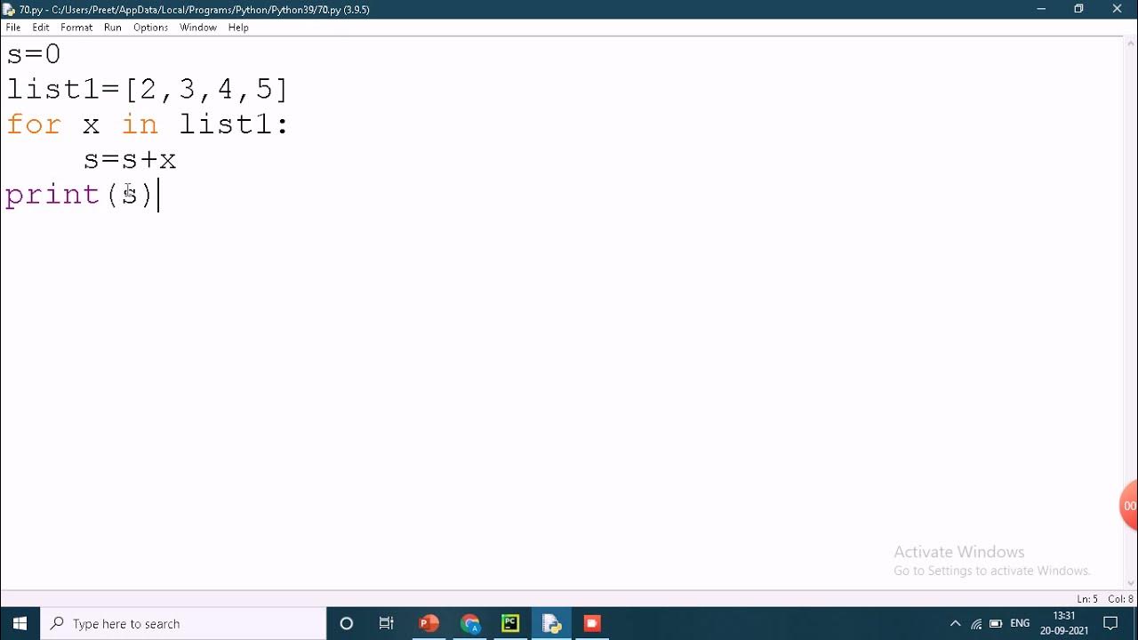 Python program for sum of all the items in a list - YouTube