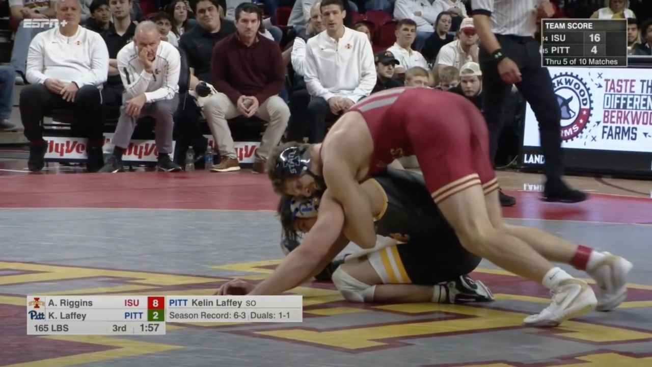 165lbs Aiden Riggins (Iowa State) vs Kelin Laffey (Pitt) - YouTube