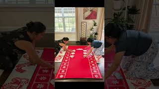 Durga Puja backdrop decoration Red and white on canvas paper alpana  designing with acrylic