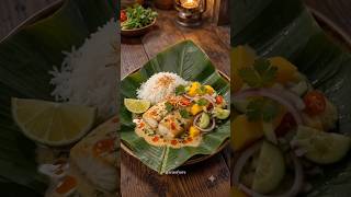 Steamed fish in Banana Leaf #fish #rice #mango #salad #cooking #food #nature #rain #shorts #yt #life
