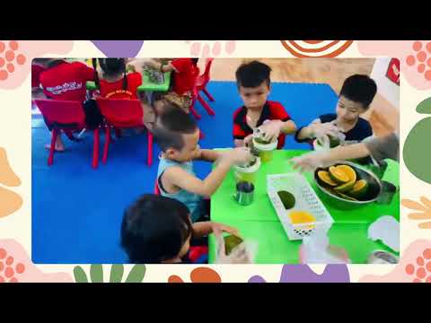 Hoạt động Bé vắt nước cam của các bé lớp 5A3, trường Mầm non Chiến Thắng.