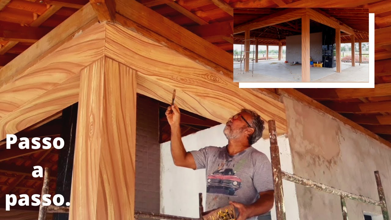 Como pintar efeito madeira em vigas e pilares de concreto.