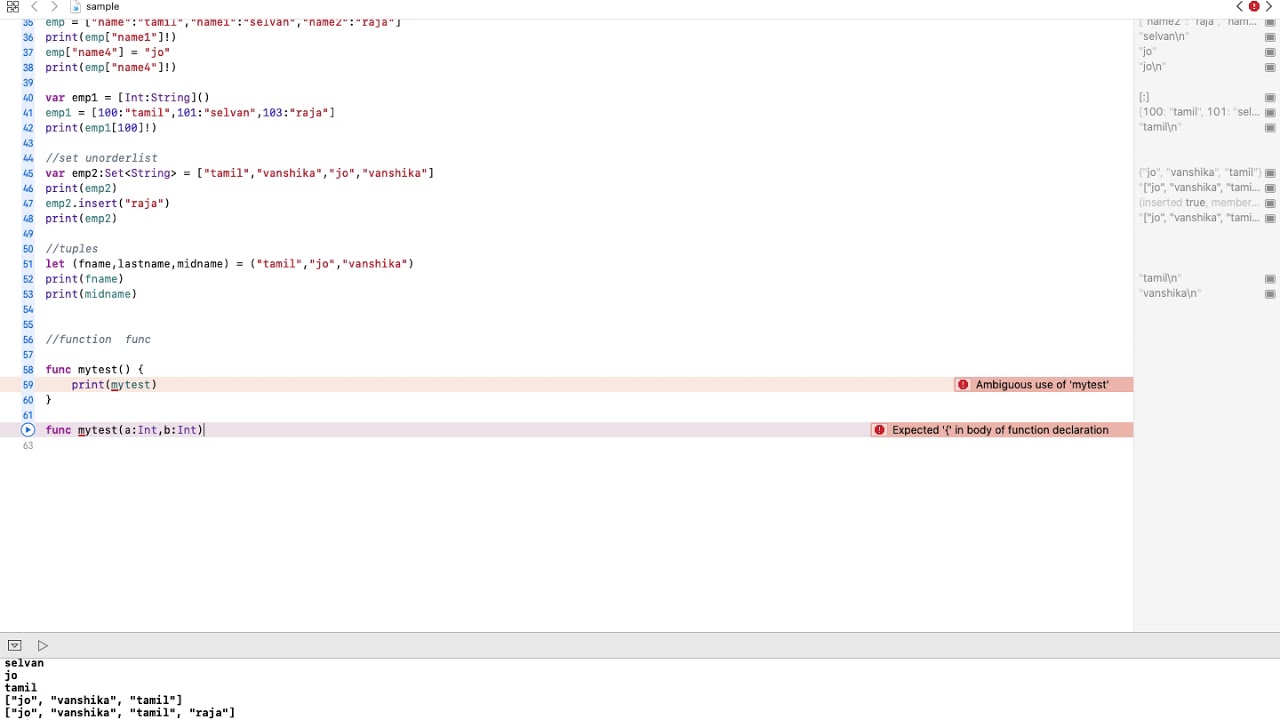 Swift Tutorial set,Tuples and Functions in Tamil - YouTube