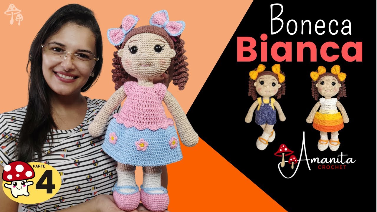∙∘○ amigurumi ○∘∙ Boneca Bianca (Jardineira jeans e blusinha) » 4/4