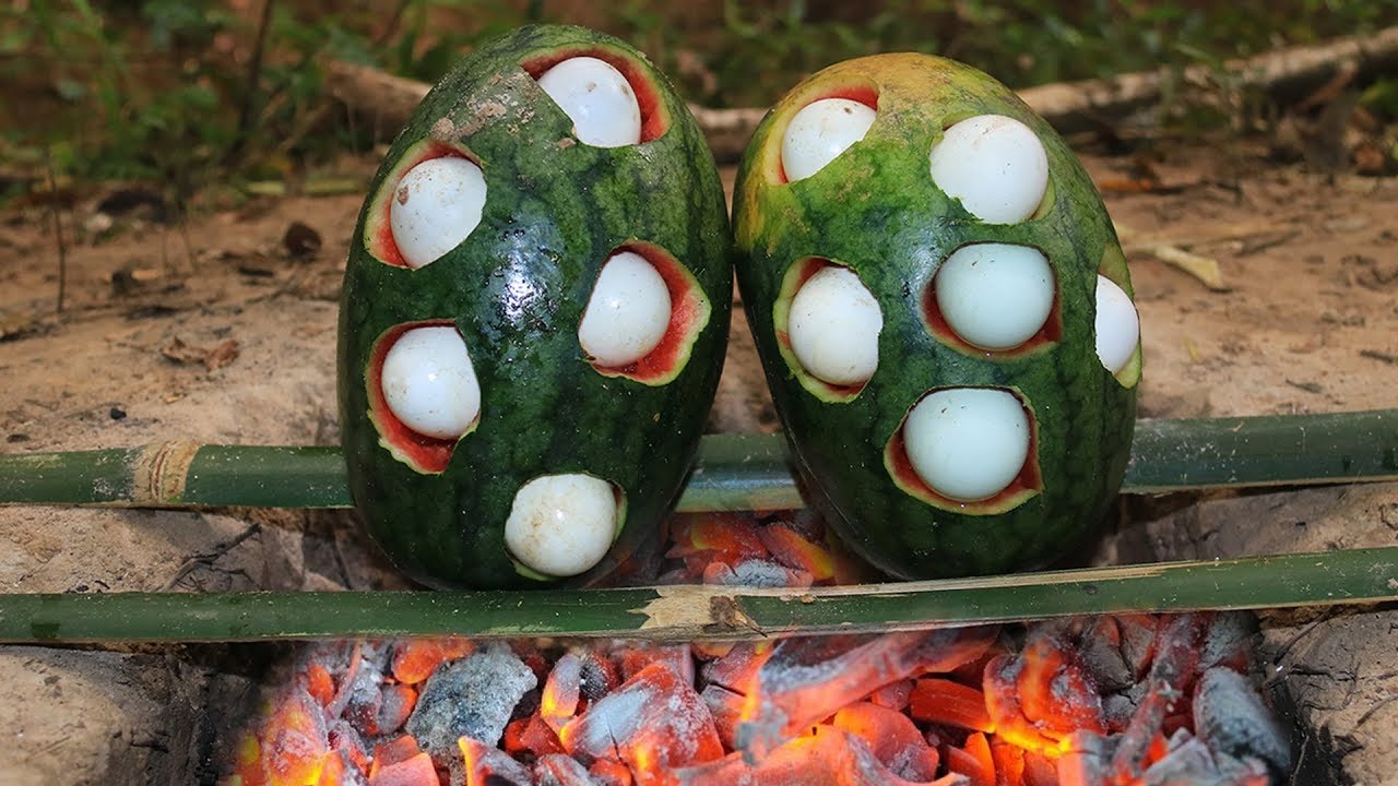 Unique Way to Cook Baby Duck Eggs in Watermelon YouTube