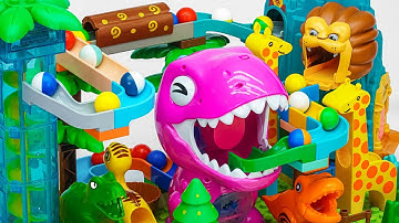 Satisfying Building Blocks Marble Run ASMR | Dinosaurs and wilds animals block coaster