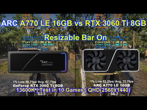 Intel ARC A770 LE 16GB vs NVIDIA GeForce RTX 3060 Ti 8GB | Resizable BAR On | QHD(2560x1440)