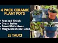 LE TAUCI Ceramic Plant Pots, 4 Pack, Has Drain Holes, Plugs &amp; Mesh, Frosted finish