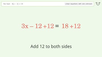 Linear equation with one unknown: Solve 3(x-4)=18 step-by-step solution