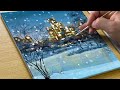 How to Draw a Snowy Cityscape / Acrylic Painting for Beginners