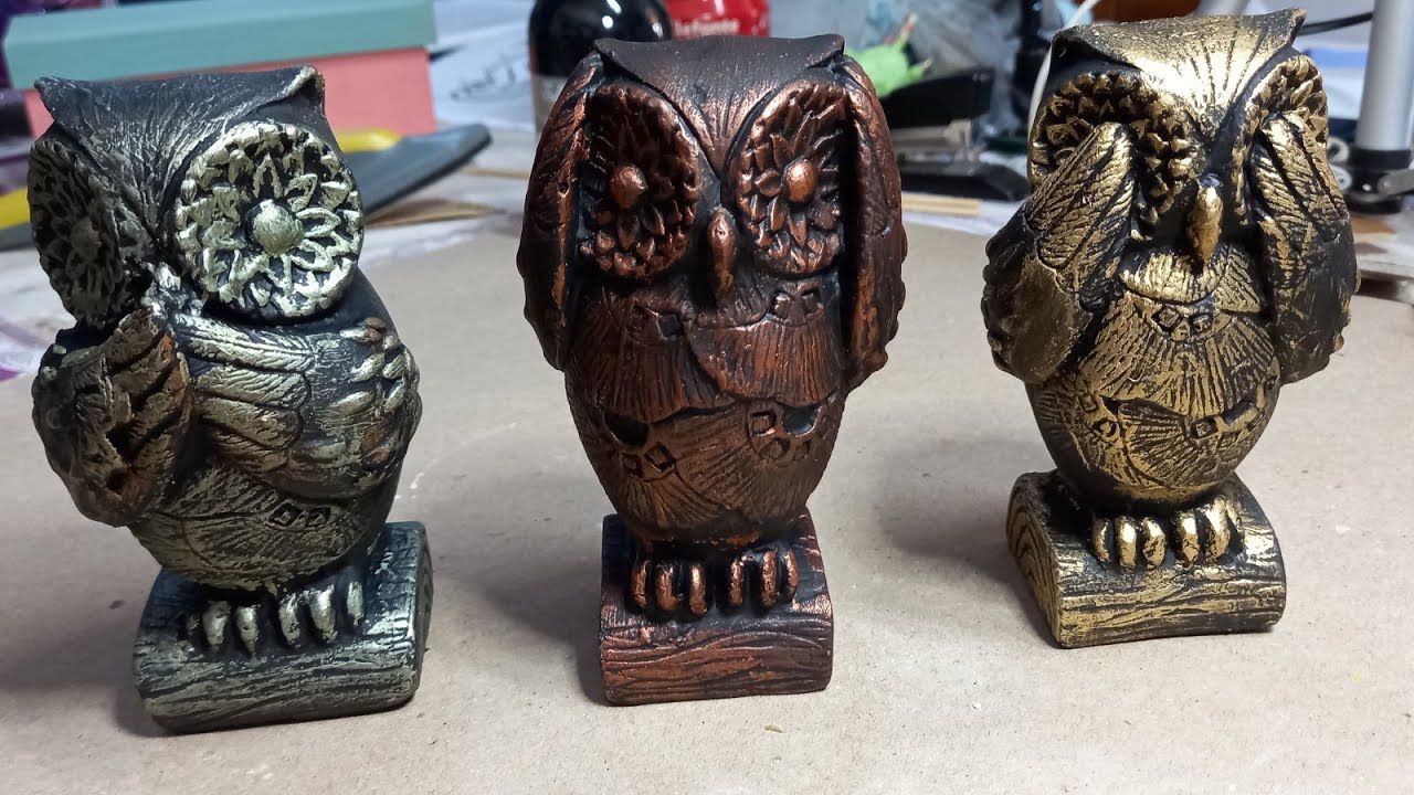 DIY Trio de corujas de gesso