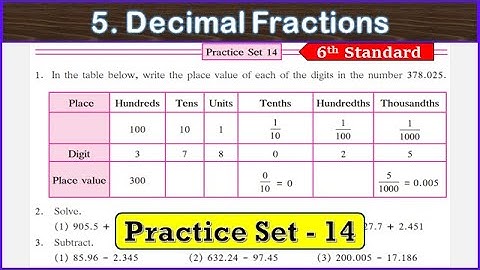 practice set 14 class 6 math | chapter 5 decimal fraction | std 6th math | practice set 14 class 6