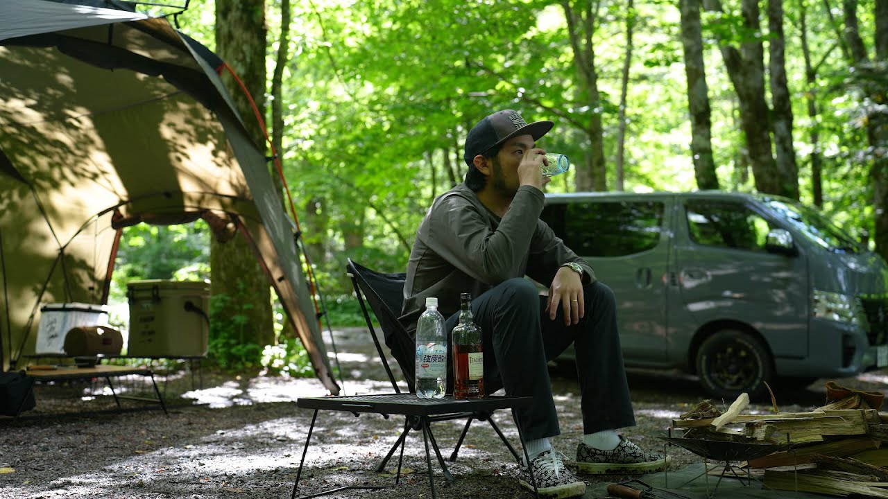 【車中泊キャンプ】キャラバンで行く壮大な新緑の森に囲まれて楽しむ車中泊キャンプ。お酒好きに送る晩酌動画ASMR