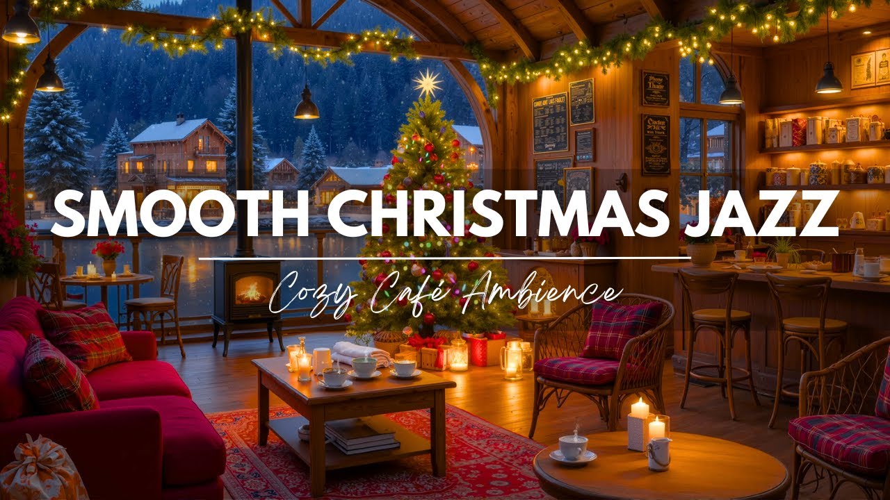 Smooth Christmas Jazz & Fireplace 🎅 Cozy Café Ambience ❄️ Relaxing Holiday Jazz Background Music
