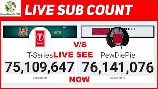 PewDiePie vs T-Series Live Subscriber Count | PewDiePie 75 MILLION!
