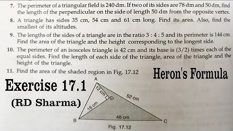 RD SHARMA Ex 17.1 Q7 to Q11 Solutions for class 9 Maths Chapter 17 Heron