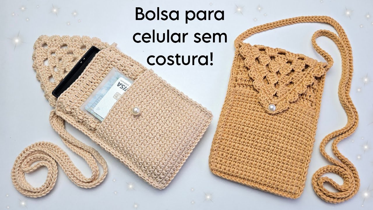 BOLSINHA DE CROCHÊ PARA CELULAR COM BOLSO SEM COSTURA