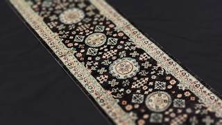 12ft Black Afghan Runner Rug – Hand-Knotted Tribal Wool Runner