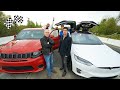 ANGRY DAD RACED US FOR $10,000! (Tesla Model X vs 1000 HP Jeep Trackhawk)