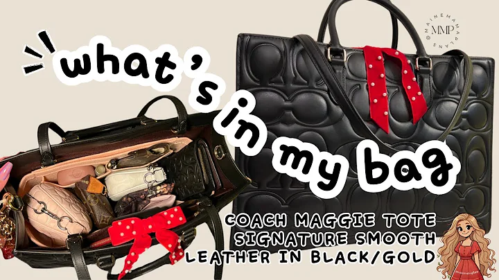 WHAT'S IN MY BAG and REVIEW of Coach Maggie Tote Signature Smooth Leather Black WIMB