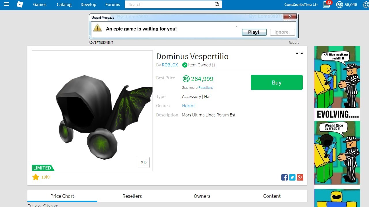 Buying Dominus Vespertilio Youtube - roblox buying dominus