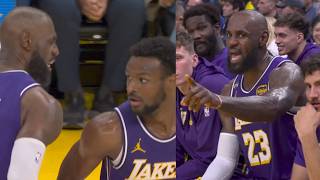 LeBron and Bronny assists to each other then LeBron has words for Warriors fan