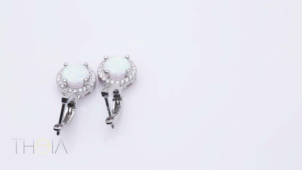 Round White Opal Stone CZ Turkish 925 Silver Dangle Earrings