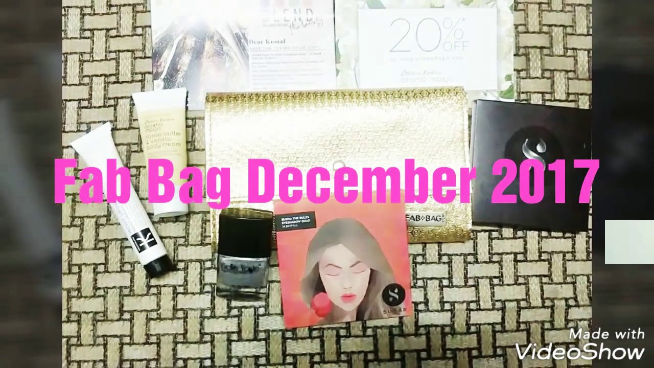 Fab bag December 2018|Unboxing & Review|Beauty box|Sugar Eyeshadow|Bella Voste| By Beautiful U&Me