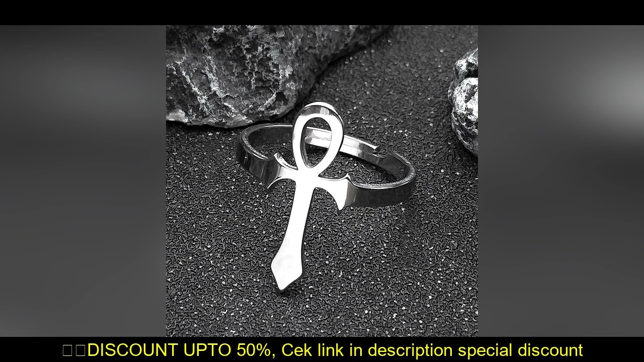 Egyptian Ankh Cross Ring Stainless Steel Anubis Life Symbol Adjustable Egypt Trend Finger Ring Party