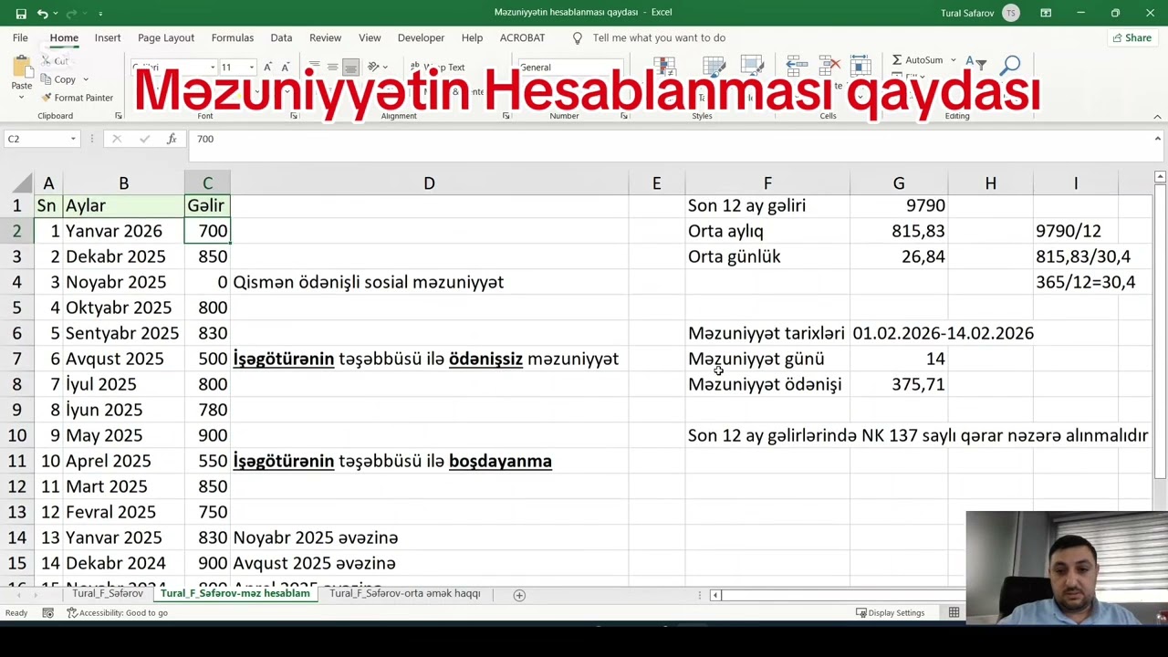Məzuniyyət haqqının hesablanması qaydası