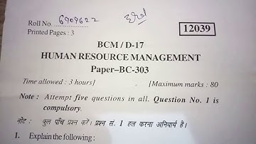 Human resources management question paper (3 sem)  2017 for b. Com