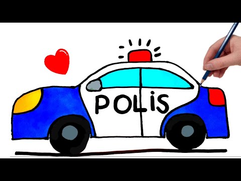 Polis Arabası Resmi Çizimi Adım Adım Çok Kolay - Polis Arabası Çizme ve Boyama - Kolay Çizimler