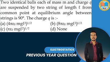 Two identical balls each of mass m and charge q are suspended by two string of length ℓ from common