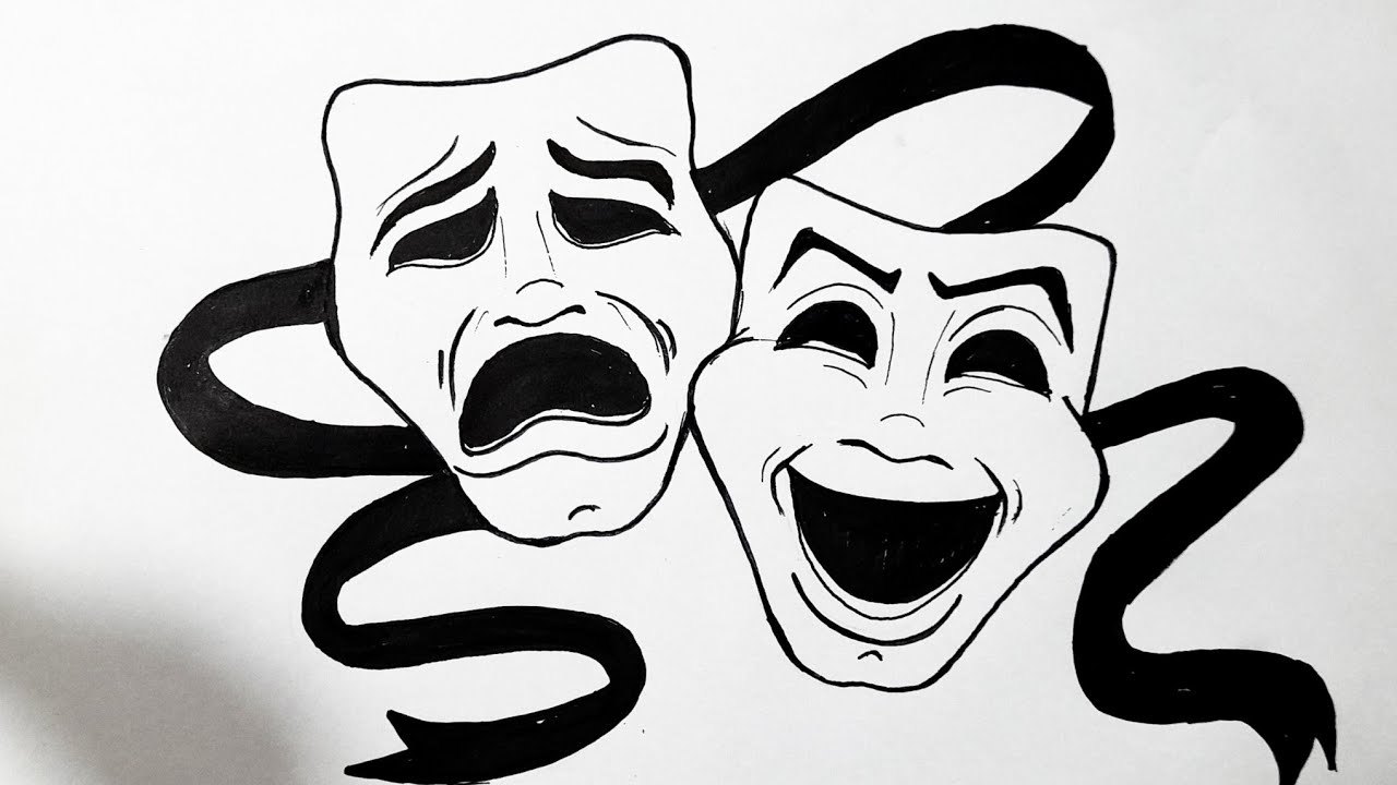 How to draw comedy and tragedy mask 