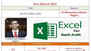 Wednesday Webinar E-Learning Series 2021:- Excel for Bank Audit