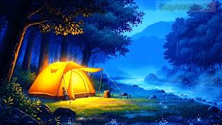 Ghibli-Style Solo Camping in Rain | Cozy Riverside Night Ambience