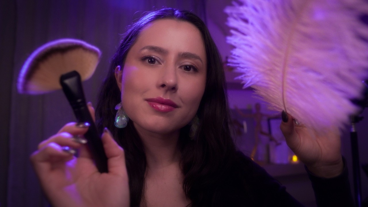 Rainy Night ASMR Brushing 🌙 Brush + Feather Triggers for Heavy, Sleepy Eyes