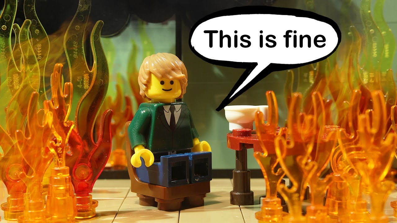 This Is Fine Meme in LEGO 