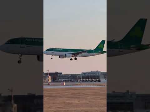 Aer Lingus A320 from Dublin landing at Munich Airport in good weather conditions