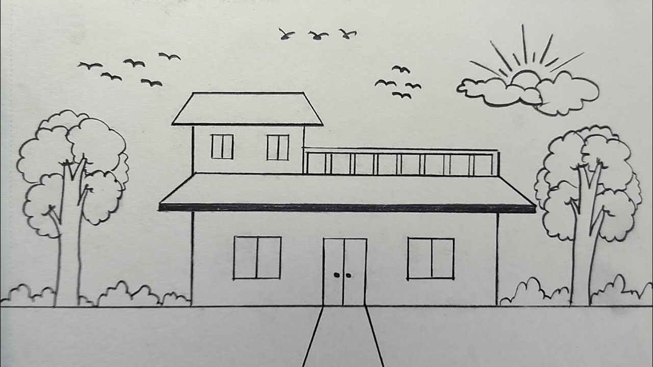 How to draw a house step by step / ghar ka chitra kaise banate hain / घर का चित्र बनाना सीखें #house