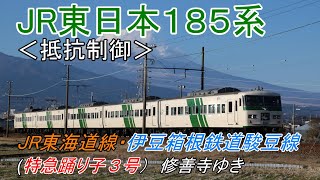 鉄道車窓動画【FHD】JR東日本185系（抵抗制御）東海道本線・伊豆箱根鉄道駿豆線（特急踊り子３号）東京→修善寺