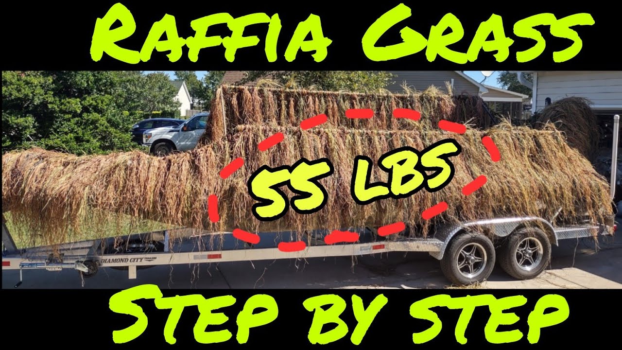 Putting Joseph Stern Raffia Grass On The DIY Duck Boat Blind (Step