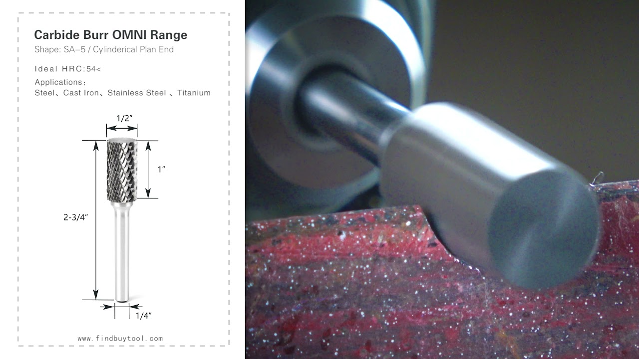 Carbure Burr SA-5 Plan cylindrerical End Omni Range Head D 1/2 x 1L, 1/4 tige, 2-3 / 4 pouces en pleine longueur