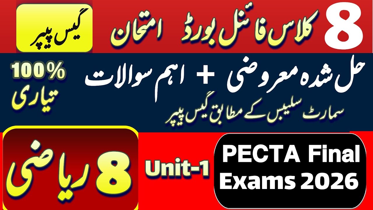 8th Class Math Guess Paper 2026 🔥 | Unit 1 Solved MCQs + Important Questions | PECTA Exams || Chp#1