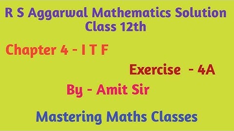 R S Aggarwal Solution Class 12th Maths / Inverse Trigonometric Function/ Ex - 4A