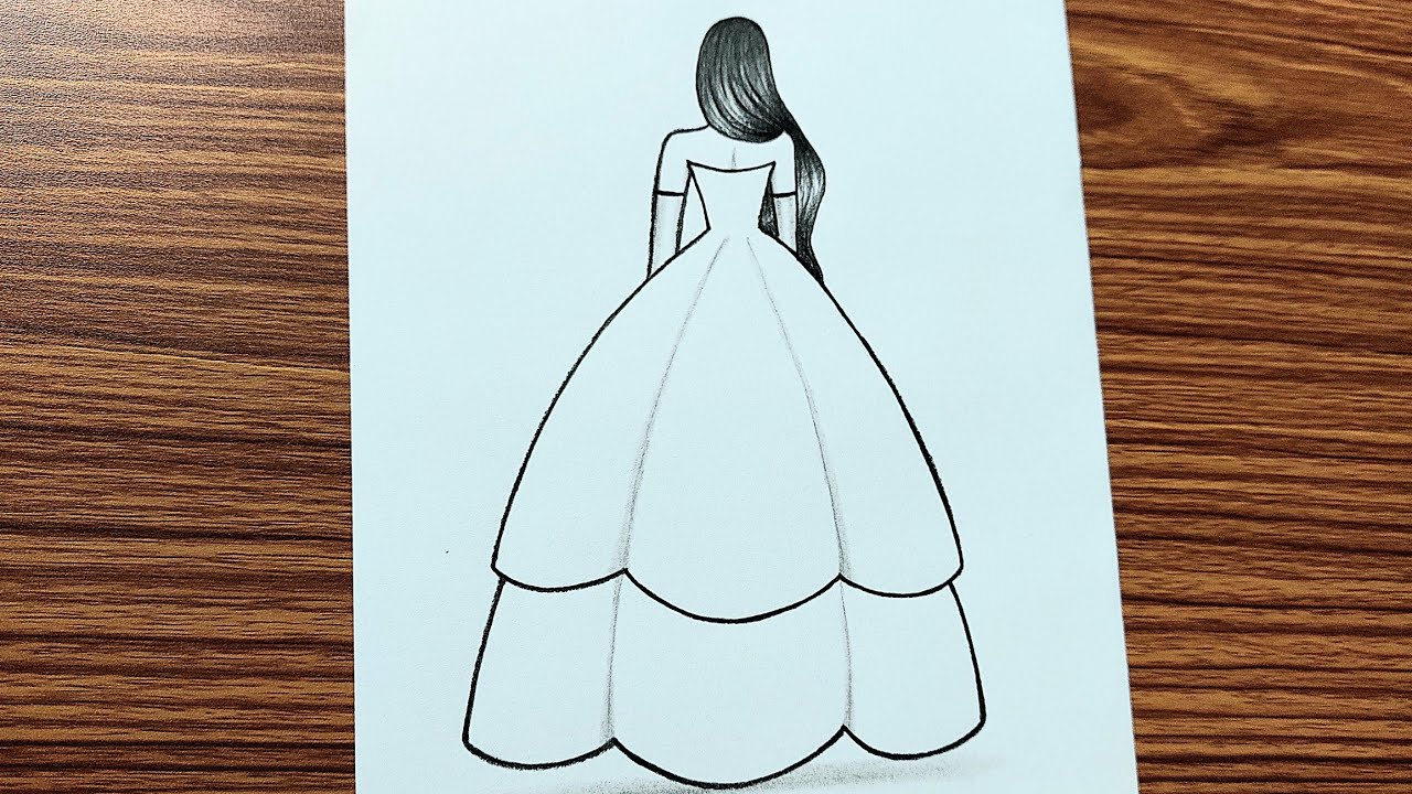 How to Draw a Girl Very Easy, Dress Drawing, Girl Drawing