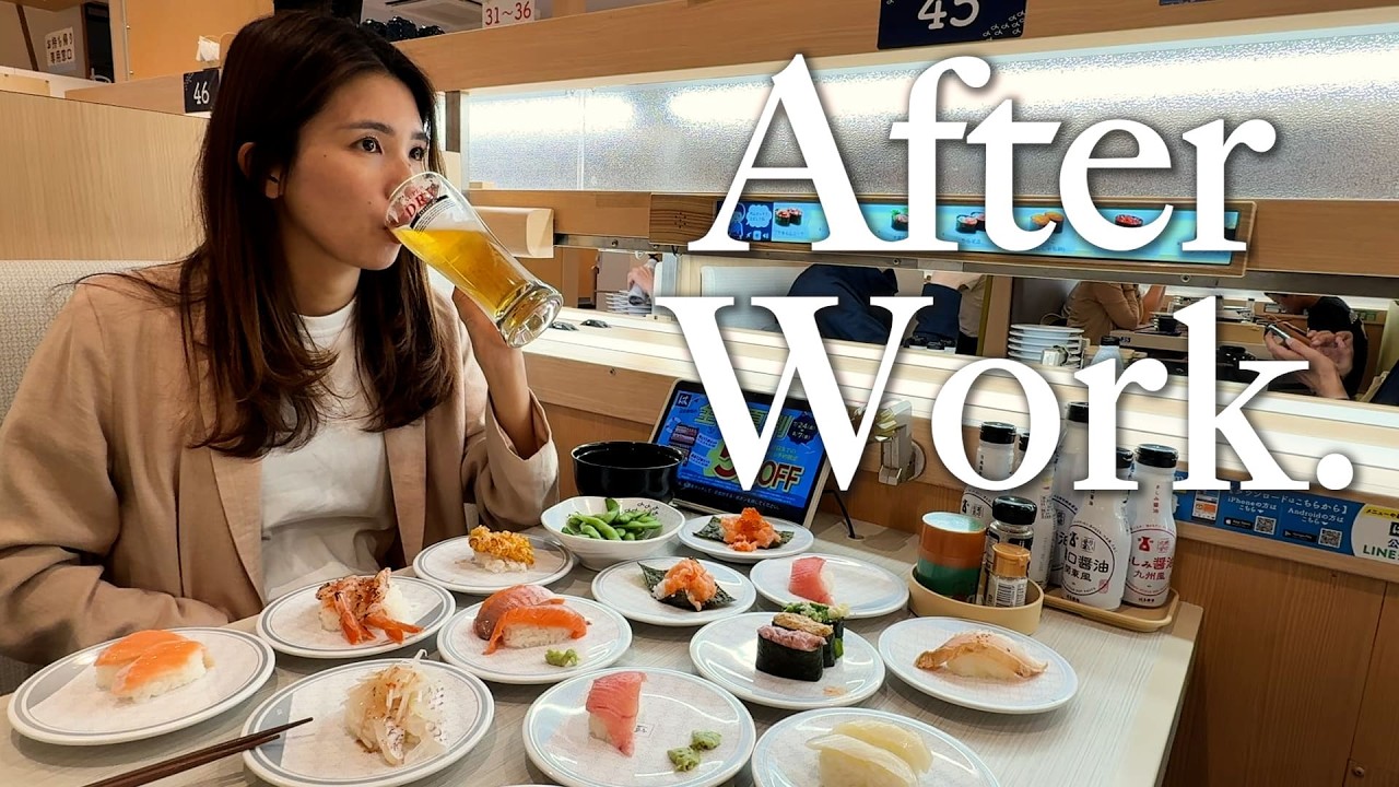 Too Tired to Cook After Work in Tokyo | Conveyor Belt Sushi, Beer & Cozy Night 🍣🍺