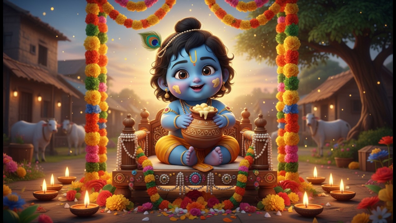 नंद घर आनंद भयो | नन्हा कन्हैया आया रे 🦚 | Cute Krishna Bhajan for Kids | 3D Animated Song